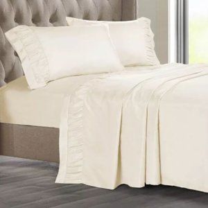Queen, White, Brushed 4 Piece Ultra Soft Sheet Set